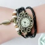 New Bracelet Watches For Women Retro Leather Leaf Pendant Watch Winding Bracelet Accessories Gift Relogio Feminino Dropshipping - Image 2